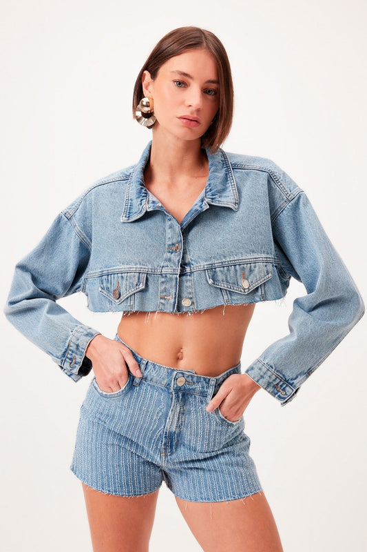 Jaqueta Jeans Super Cropped - Anthonnia Fashion & Shop