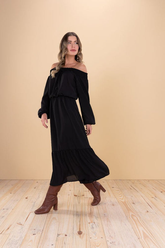 Vestido Mido Ombro a Ombro - Anthonnia Fashion & Shop